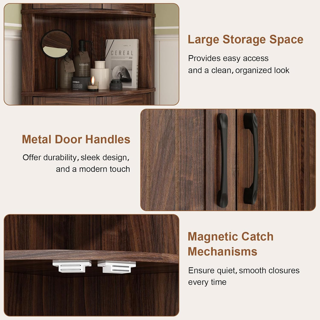 HOKYHOKY Tall Corner Cabinet, 64.7' Corner Storage Cabinet with 4 Doors and 5 Storage Shelves, Farmhouse Space Saver with Arched Door Design for Living Room, Kitchen, Bathroom, Office