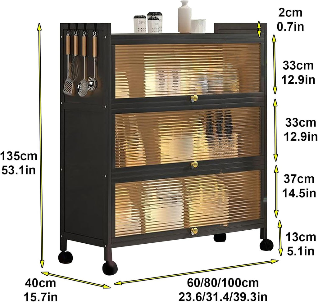 Kitchen Bakers Rack with Cabinets Kitchen Cabinet Storage with Flip Door Cabinet, Microwave Oven Shelf Cabinet, Pantry Storage Cabinet, for Spices, Pots and Pans (Color : 4 Layers, Size : 80c