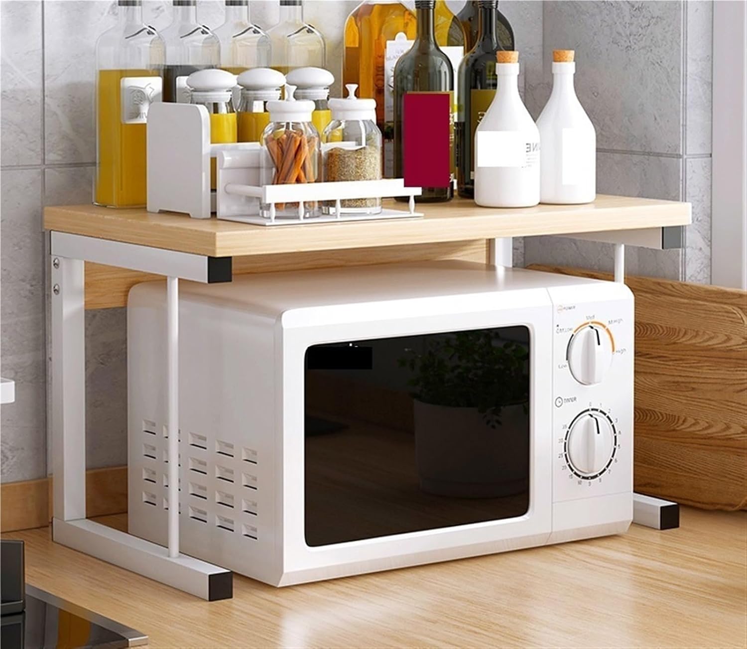 Wooden Microwave Stand Shelf with Drawer, Save Space Storage Organizer, Microwave Shelf Stand, Bakers Racks for Kitchens with Storage,Living Room