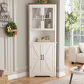67''H Tall Corner Cabinet with 4 Tempered Glass Doors and Barn Doors, Farmhouse Storage Cabinet with 2 Adjustable Shelves, Home Pantry Hutch for Kitchen, Dining Living Room, Bathroom, Antique White