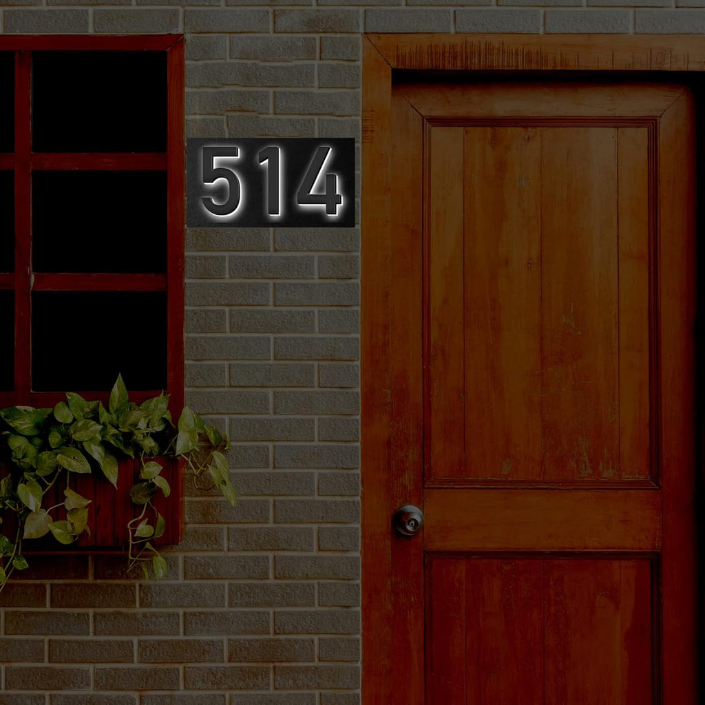 Stainless Steel Modern Backlit LED Illuminated Home Address Number,Illuminated Address Sign Plaque House Numbers LED Lighted, Light Up House Numbers,14 Inch/350mm,R