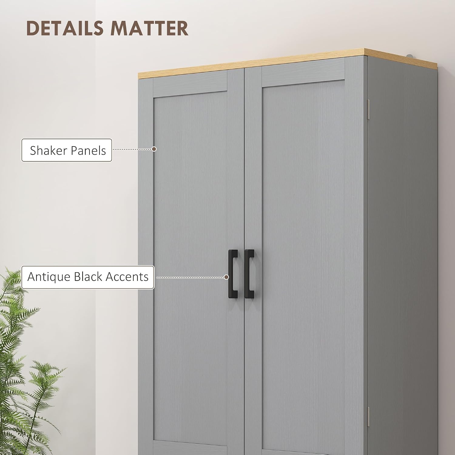 HOMCOM 67' Freestanding Kitchen Pantry, 4-Door Storage Cabinet Organizer with Adjustable Shelves, Kitchen Cabinet with Doors and Shelves, Distressed Gray