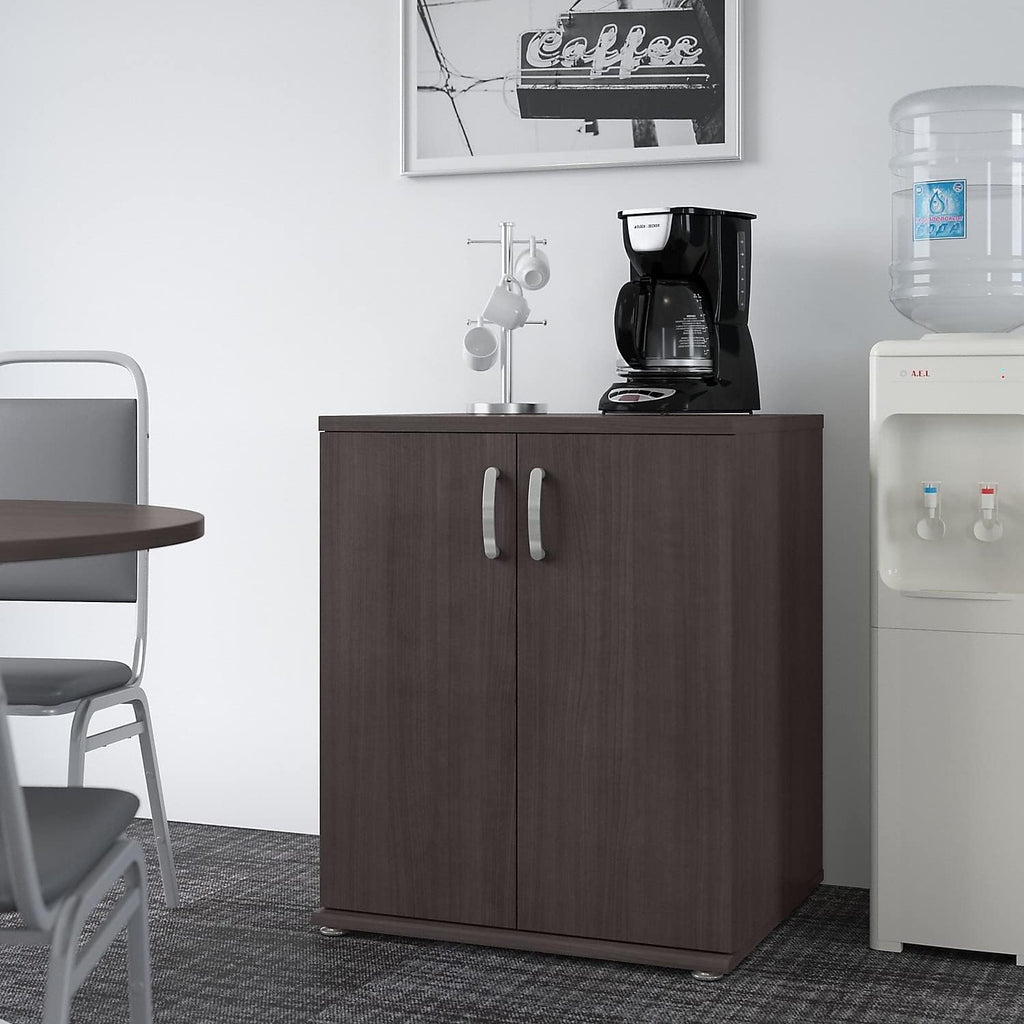 Bush Business Furniture Universal Floor Storage Cabinet with Doors and Shelves in Storm Gray, Vertical Office Storage Unit with Adjustable Shelving for Workspace
