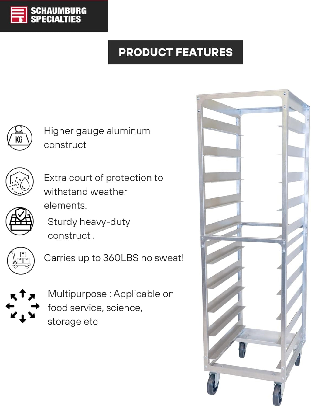 20 Pan 3' Spacing Commercial Aluminum Bun Racks, NSF Listed Heavy Duty Speed Rack for Bakery, Restaurant & Catering, 20 Tier 20.5' x 26' x 70' Speed Rack with Heavy Duty Plate Casters