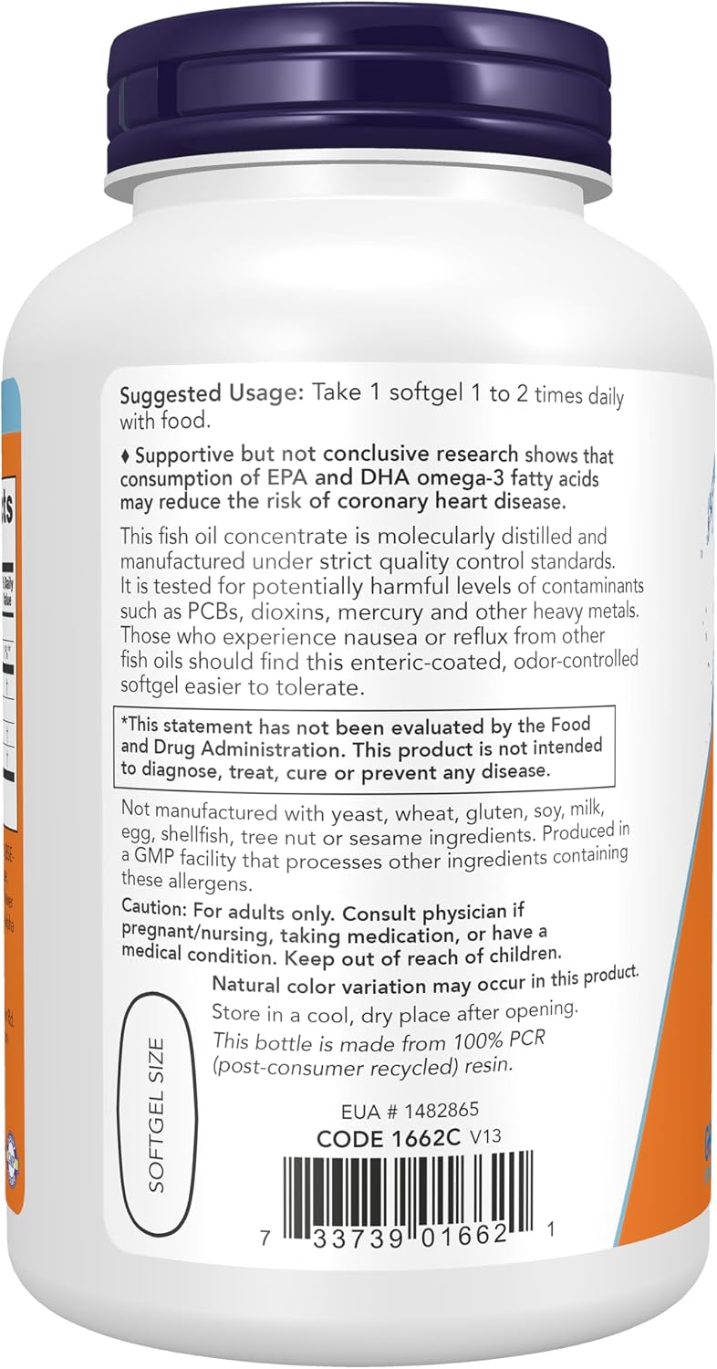 NOW Foods Supplements, Ultra Omega-3 Molecularly Distilled and Enteric Coated, 180 Softgels (Pack of 12)