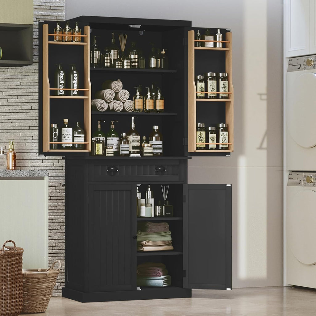 ARTPOWER 72' Pantry Storage Cabinet with Drawer, Freestanding Tall Cupboard Storage Cabinet, Utility Pantry with Door Shelves and 2 Adjustable Shelves for Kitchen, Dining Room,Living Room, Black