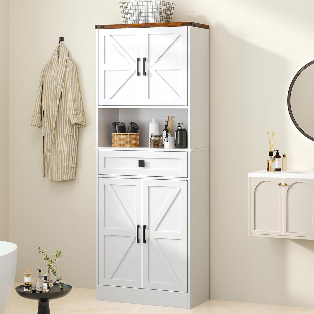 67' Tall Farmhouse Pantry Cabinet with Drawer,Small Storage Cabinet for Kitchen Bathroom Dining Room Kitchen (White, 11.8' D x 23.6' W x 67' H)