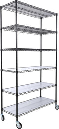 Heavy-Duty 6-Tier NSF Commercial Shelving Unit - 6000LB Capacity Adjustable Metal Storage Rack with Wheels, 84' H x 48' L x 20' D, Steel Wire Shelving for Warehouse/Garage/Restaurant (Black)