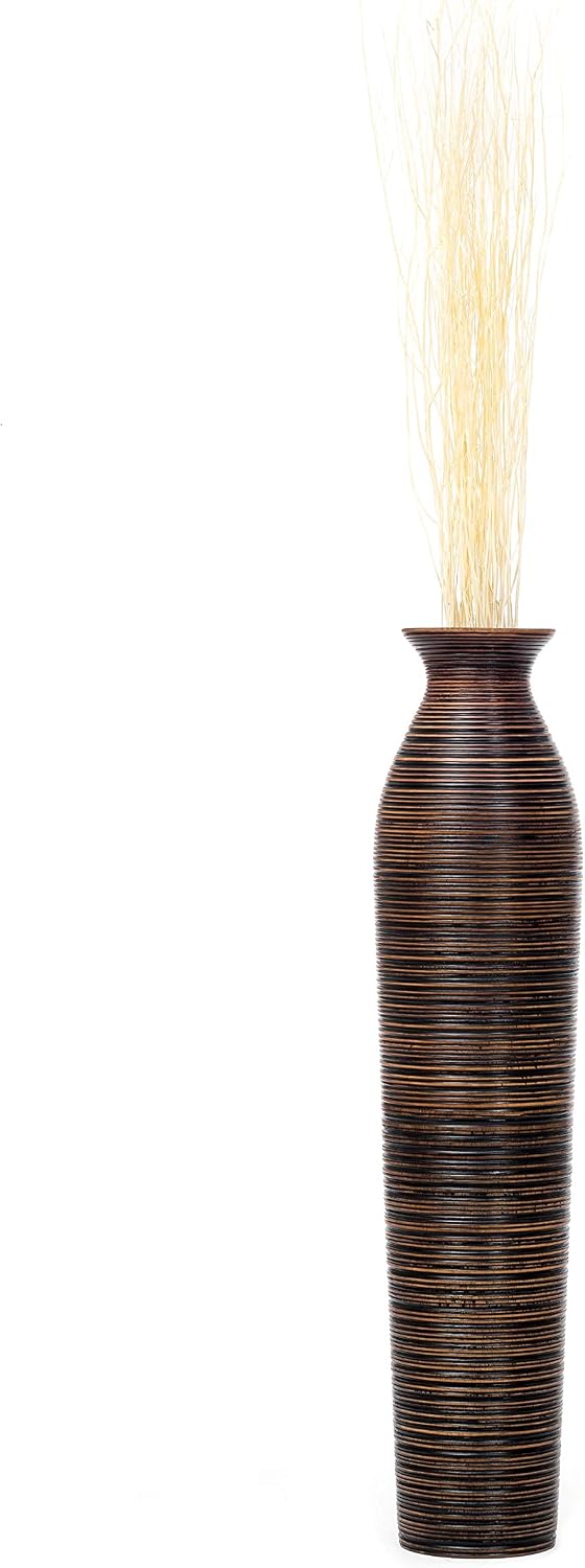Leewadee Large Brown Home Decor Floor Vase - Wooden 34 inch Tall Farmhouse Decor Flower Holder for Fake Plant and Pampas Grass