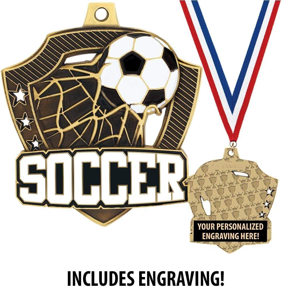 Crown Awards Custom Soccer Medals, 2 1/4' Shieldz Soccer Award Medals with Free Engraving Prime