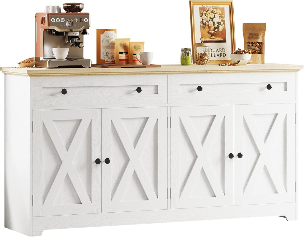 IRONCK Buffet Cabinet with Storage, Sideboard Storage Cabinet with Drawers, Coffee Bar Cabinet, Kitchen Cabinet with Doors, Natural Wood