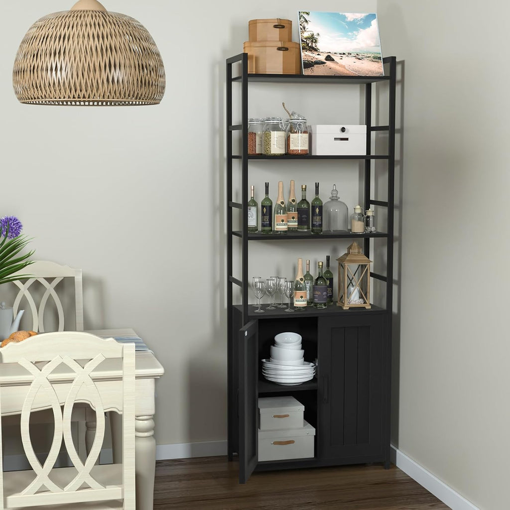 Lazyvan Black Bookshelf with Doors,70' Tall Bookcase with Storage Cabinet,6 Tier Book Shelf for Living Room/Bedroom/Office/Kitchen,70'(H)*26'(L)*11.8'(W)
