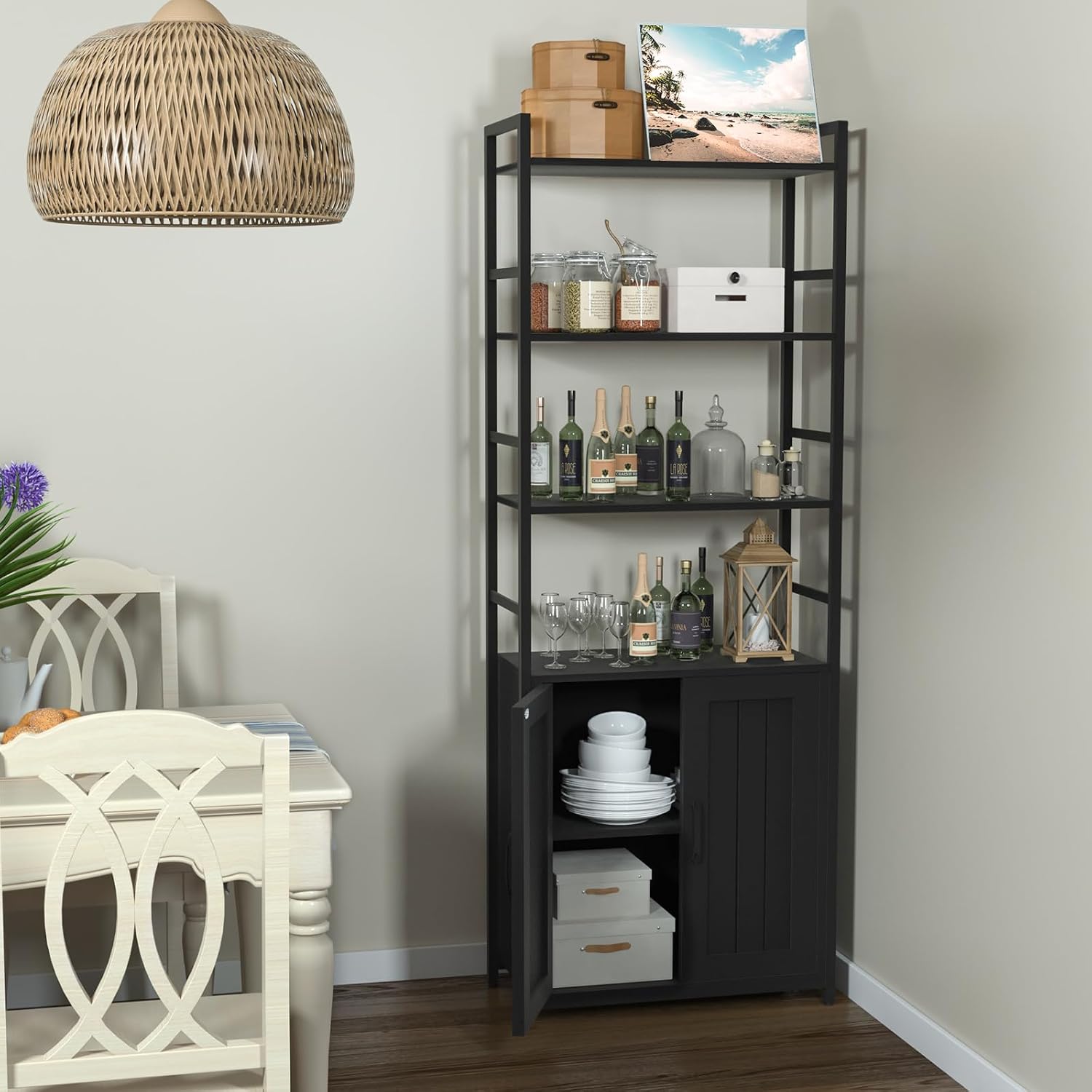 Lazyvan Black Bookshelf with Doors,70' Tall Bookcase with Storage Cabinet,6 Tier Book Shelf for Living Room/Bedroom/Office/Kitchen,70'(H)*26'(L)*11.8'(W)