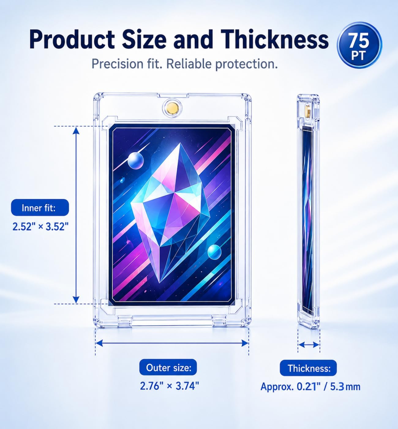 75pt Magnetic Card Holder, 100 Pack Clear Acrylic Trading Card Cases | 0.21' Clear Acrylic Trading Card Case for Slightly Thicker Cards, U-V Resistant Sports Card Protector for Thick TCG Card
