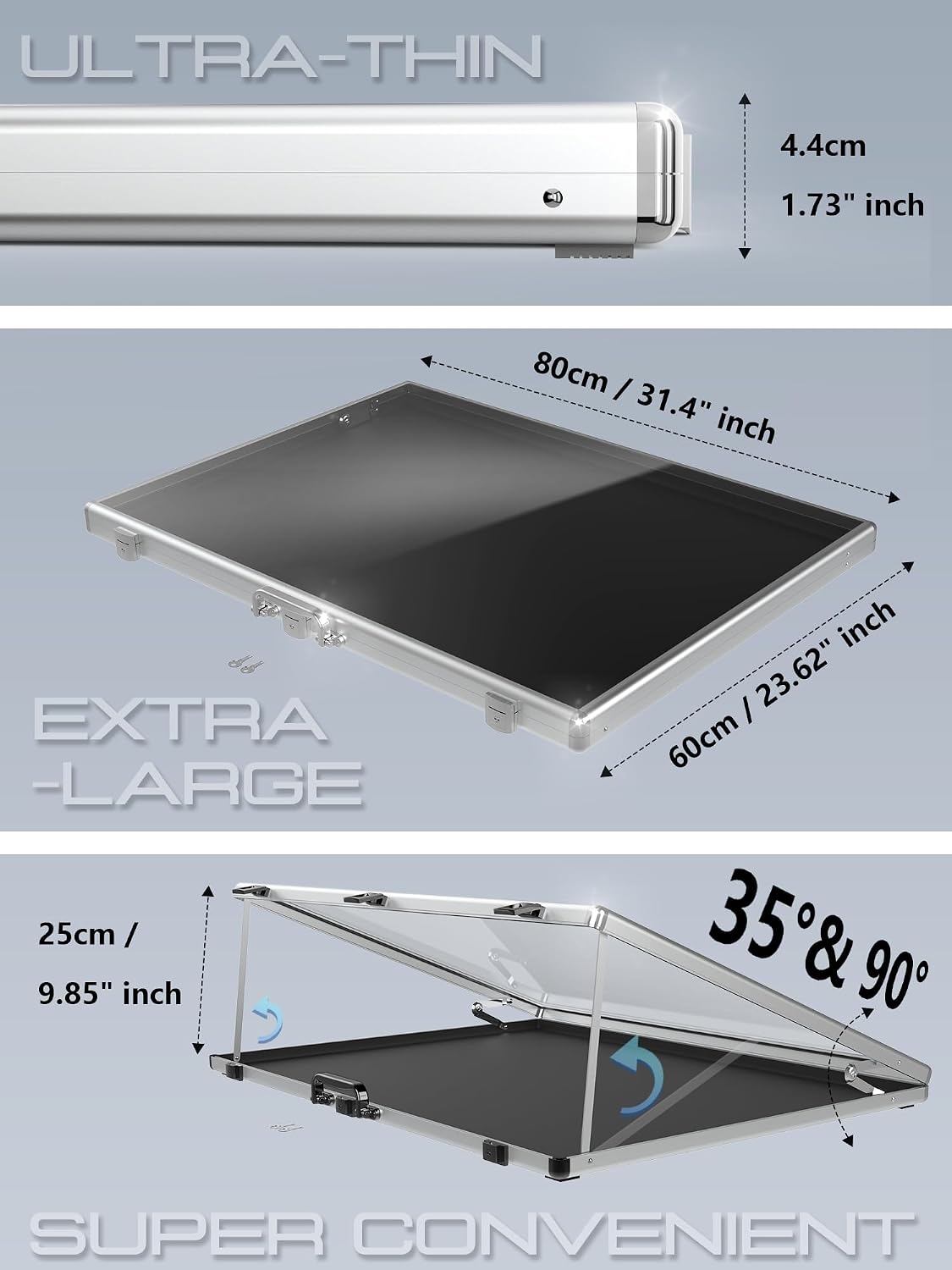 Ultra-Thin 31.4 x 23.6inch Portable Aluminum Card Display Case with Felt Tote Bag, High-Transparency Acrylic, 3 Anti Theft Locks, Sports Trading Card Show Case for Collectible Cards Jewelry Jersey