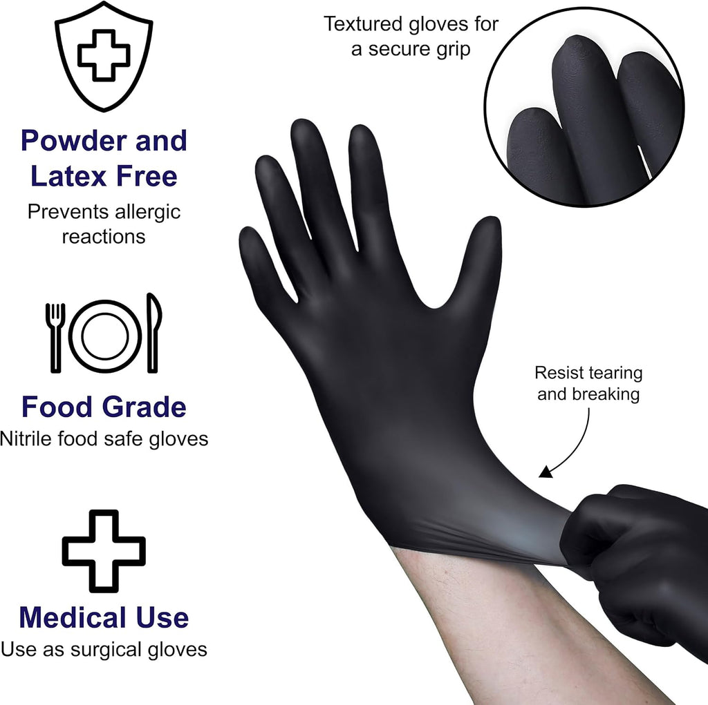 VGuard A19A32 Nitrile Gloves Disposable Gloves - Case (10 Boxes 100CT) 7mil Medium Black Powder Free Nitrile Gloves Case