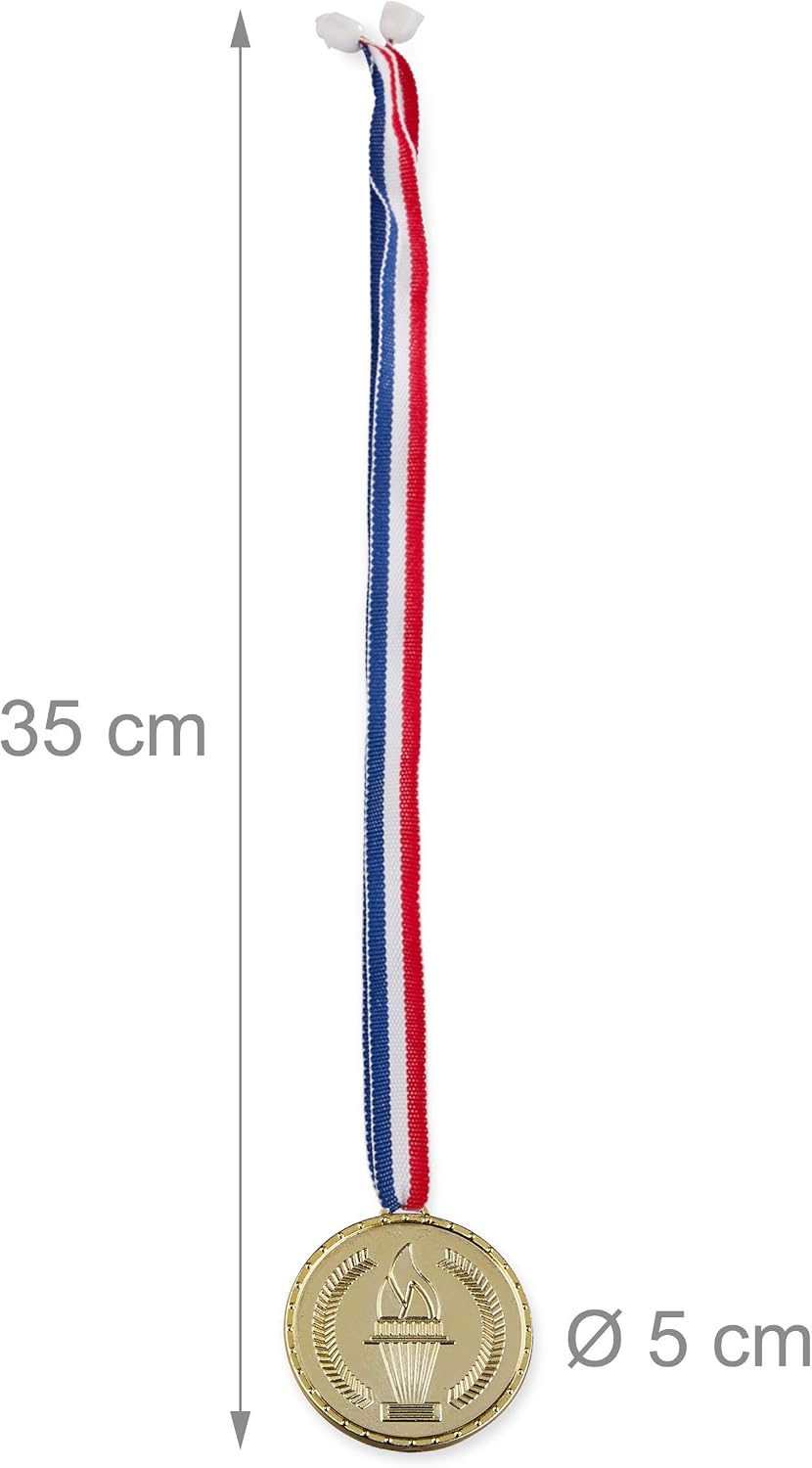 48x Gold Medals for Children with Torch Picture to Celebrate Victories Diameter 5 cm Gold