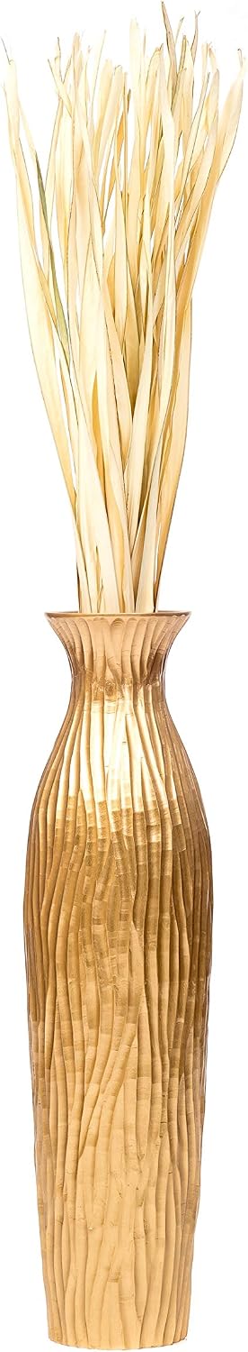 Leewadee Large Gold Home Decor Floor Vase - Wooden 26 inch Tall Farmhouse Decor Flower Holder for Fake Plant and Pampas Grass