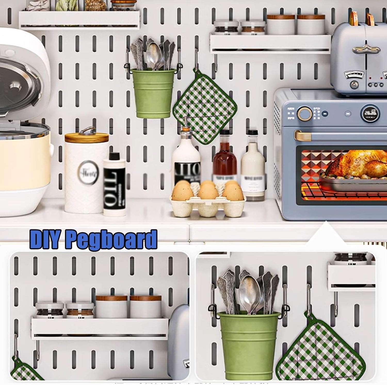 JKGHK 5-Tier Kitchen Baker's Rack, Microwave Stand with Flip Door Cabinet, Kitchen Hutch Storage Cabinets with Pegboard, Sideboard Buffet Cabinet for Garage Pantry Home(White,80cm/31.4in)