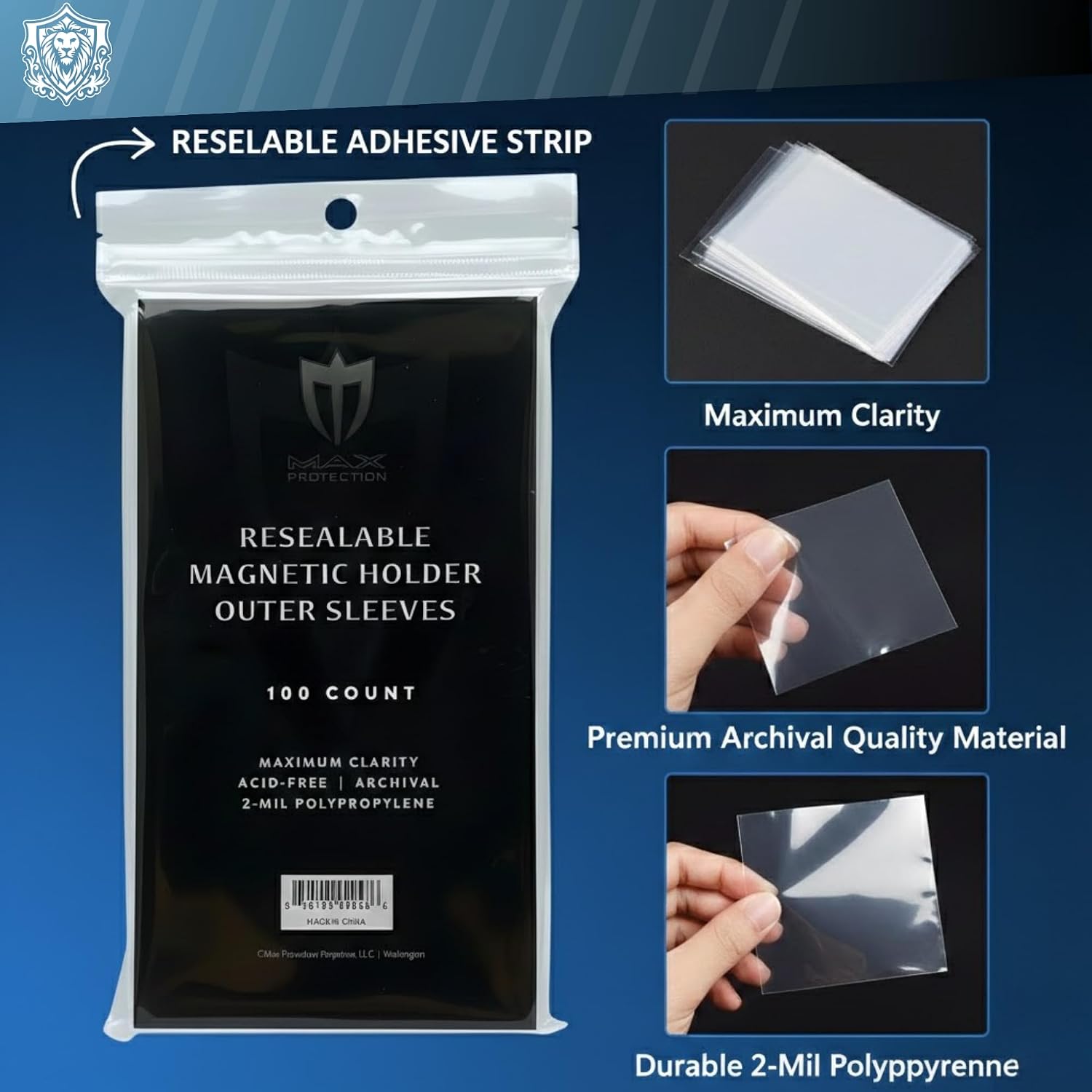 Max Protection Magnetic Card Holder Sleeves - Resealable 100ct Packs - Crystal Clear Acid-Free Polypropylene - Secure & Protect from Scratches, Fingerprints - Archival Quality (10000 Sleeves)