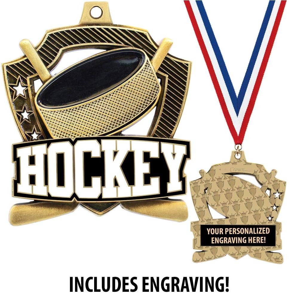 Crown Awards Custom Hockey Medals, 2 1/4' Shieldz Hockey Award Medals with Free Engraving