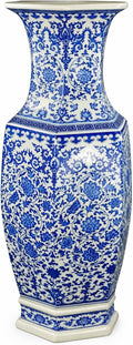 24' Classic Blue and White Hexagonal Lotus Porcelain Vase, Ceramic Vase Jingdezhen, China Qing Style （D8）