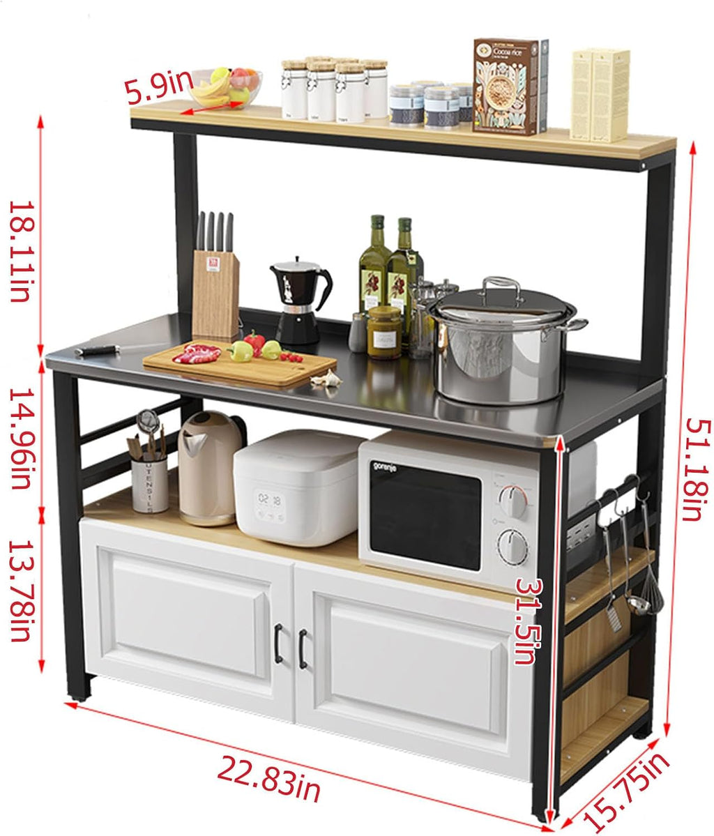 4-Tier Kitchen Storage Rack,Bakers Rack with Sliding Drawer and S-Shaped Hooks,Kitchen Storage Shelves with Adjustable Foot Pad,Standing Metal Shelf Rack for Storage Pantry