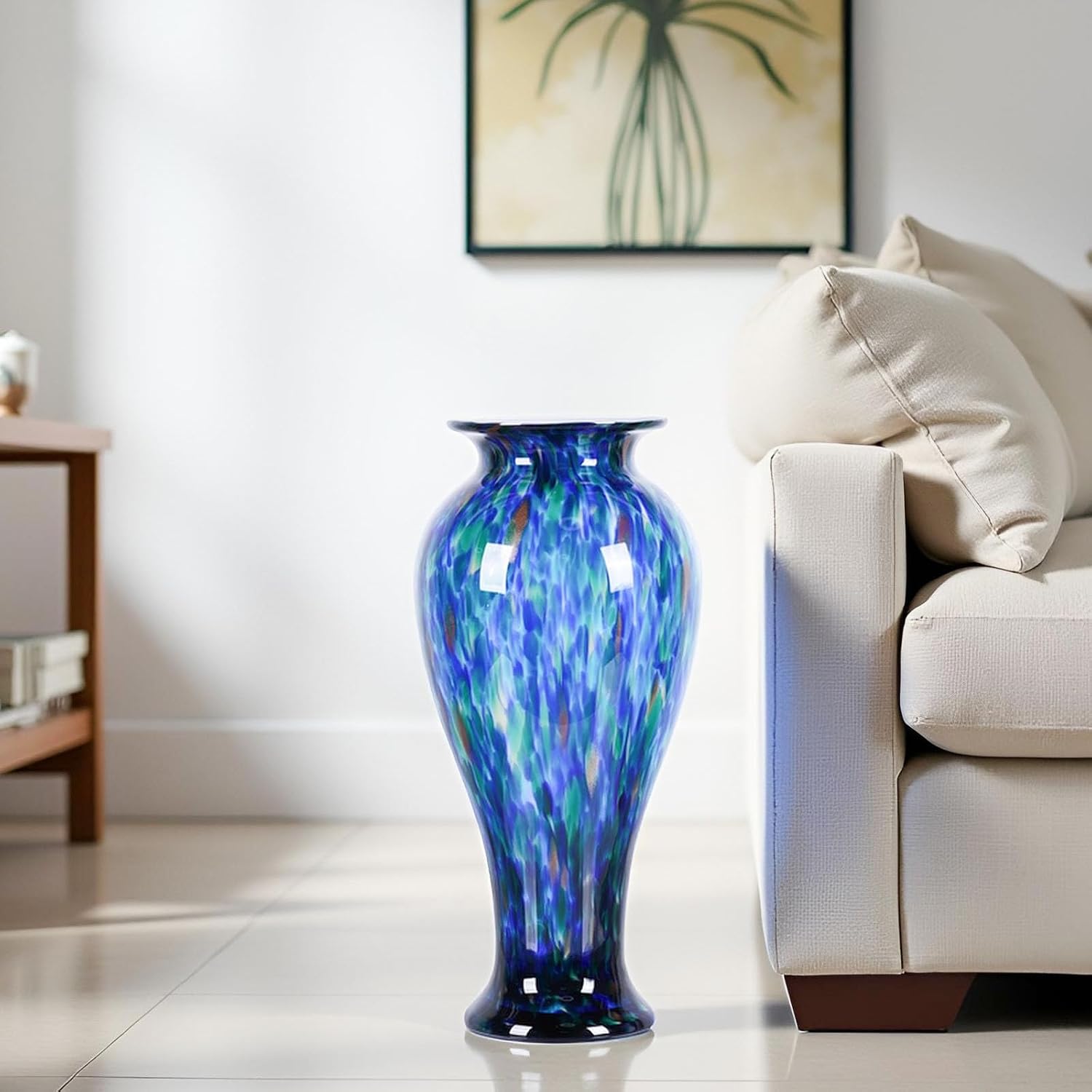 XMGZQ 20' Tall Glass Vases for Floor,Large Hand Blown Sea Glass Flowers Vase for Centerpieces,Jarrones Grandes para Sala Elegantes,for Bookshelf,Bathroom,Countertop,Indoor Office Desktop (Blue Green)