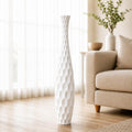 Leewadee Large White Home Decor Floor Vase - Wooden 34 inch Tall Farmhouse Decor Flower Holder for Fake Plant and Pampas Grass