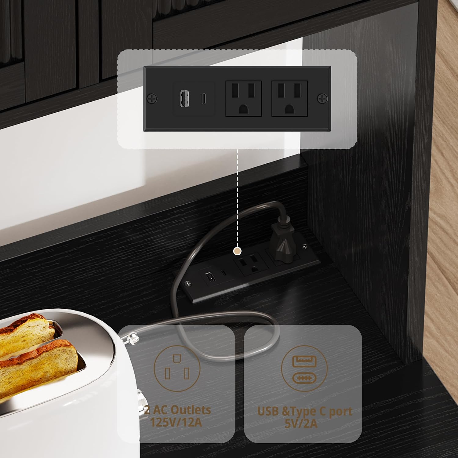 ANCTOR 71' Modern Kitchen Pantry Cabinet with Countertop & Outlet - Tall Storage Cabinet with Adjustable Shelves, Soft-Close Doors, USB/AC Outlet for Kitchen Hutch, Dining Room, Living Room