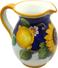 Italian Hand Painted Ceramic Pitcher 33 oz – Lemon & Sunflower Tuscan Design – Water Carafe, Utensil Holder or Vase – Colorful Italian Pottery – Made in Italy