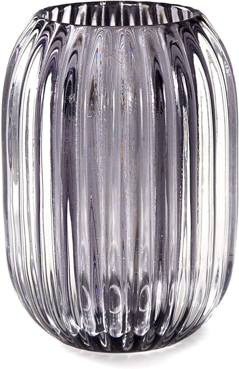 Serene Spaces Living Smoke Grey Optical Glass Votive Holder, Perfect for Weddings and Home Décor, 5' Tall and 3.5' Diameter, Set of 12