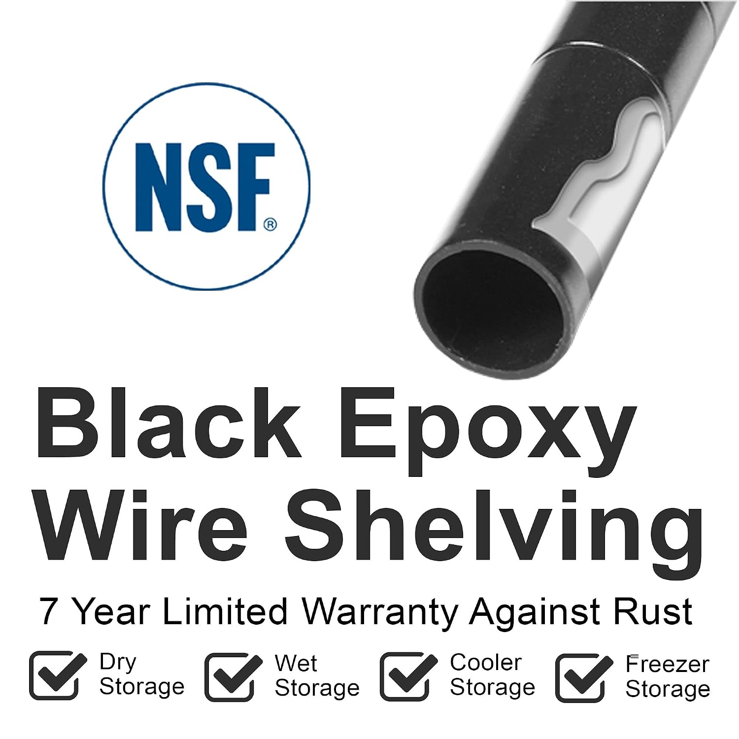 Nexel Economy Adjustable Wire Shelving Unit, 4 Tier, NSF Listed Commercial Storage Rack, 24' x 36' x 74', Black Epoxy