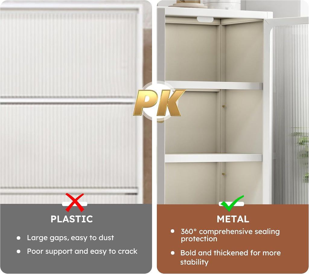 67.3' Kitchen Pantry Storage Cabinet,Display Storage Cabinet Magnetic Doors, Adjustable Shelves & Wheels,Metal Tall Food Pantries Cabinets,for Kitchen, Living Room and Dining Room, White