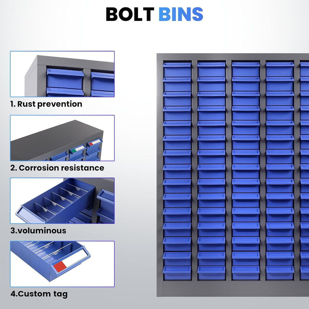 75-Drawer Small Parts Organizer, Nut and Bolt Organizer, Bolt Bin with ABS Drawers, Metal Storage Cabinet for Garage, Workshop, Home & Office, Tool Cabinet with Drawer