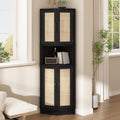 HOKYHOKY Tall Corner Cabinet, 64.7' Rattan Corner Storage Cabinet with 4 Doors and 5 Storage Shelves, Farmhouse Space Saver, Boho Shelf for Living Room, Kitchen, Bathroom, Office, Rustic Black
