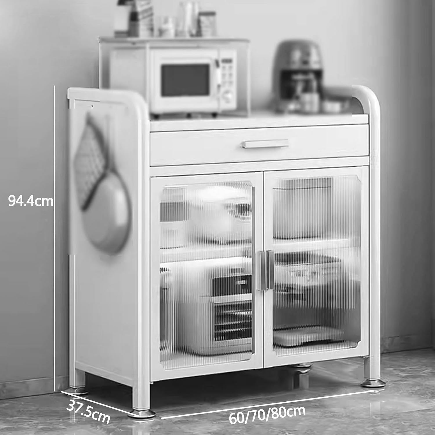 Kitchen Storage Rack for Cabinet Bakers Rack with Storage Cabinet Doors with Adjustable Foot Pads, for Kitchen, Dining Room, Living Room(Black,60 * 37.5 * 94.4cm)