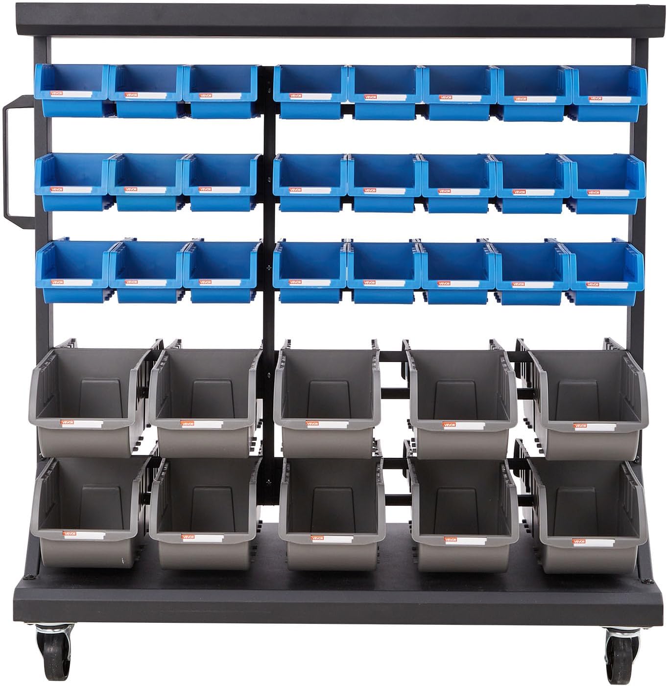 VEVOR 5-Tier Double-Sided Rolling Bin Storage Rack, 68 Plastic Bins, Dual-Sided Parts Organizer with Wheels, Mobile Tool Organizer for Garage, Warehouse, Office, Restaurant, Classroom, Kitchen