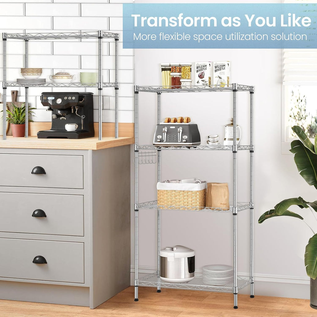 Himimi 6 Tier Storage Shelf Wire Shelving Unit Adjustable Rack Free Standing Organization with Leveling Feet, Stainless Side Hooks for Laundry Bathroom Kitchen Pantry Closet,2-Pack Shelves,Silver