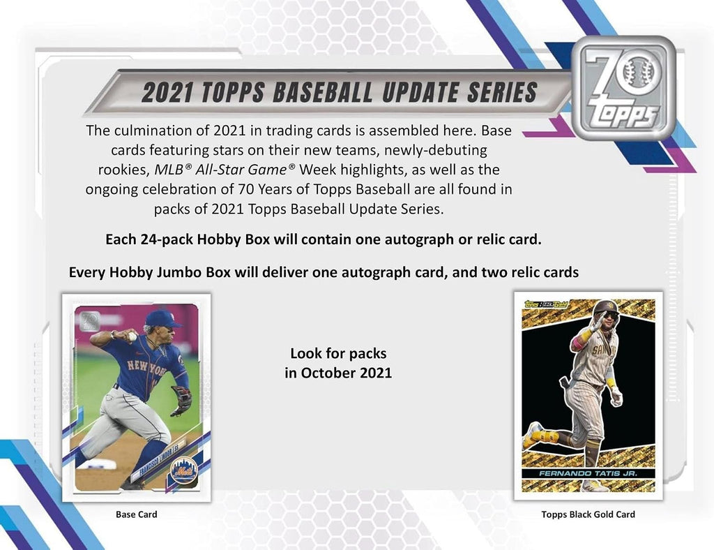 2021 Topps Update Baseball Hobby Box(24 Packs/14 Cards,1 Silver Pk, Auto or Mem)