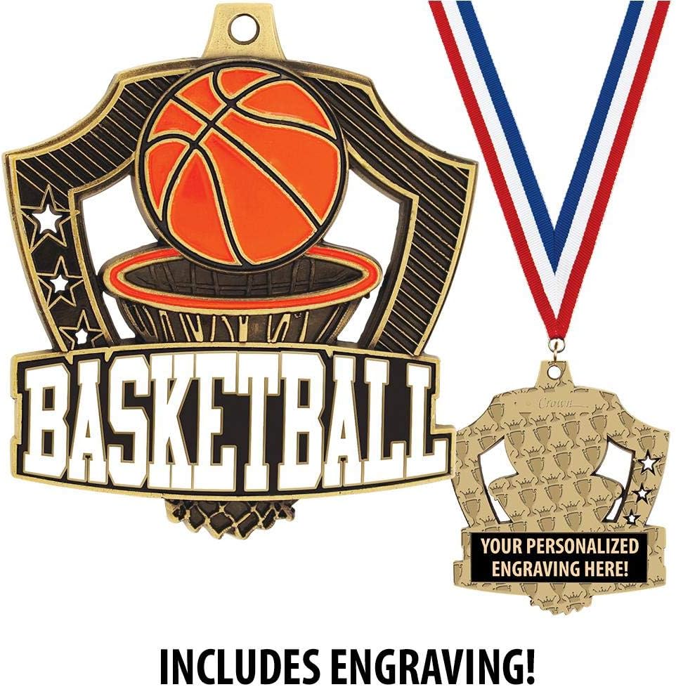 Crown Awards Custom Basketball Medals, 2 1/4' Shieldz Basketball Award Medals with Free Engraving Prime
