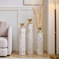 Gorgeous Set of 3 White & Gold Metal Vases - Stylish Floor Decoration, 24in/28.7in/33.5in Tall for Elegant Home Décor!