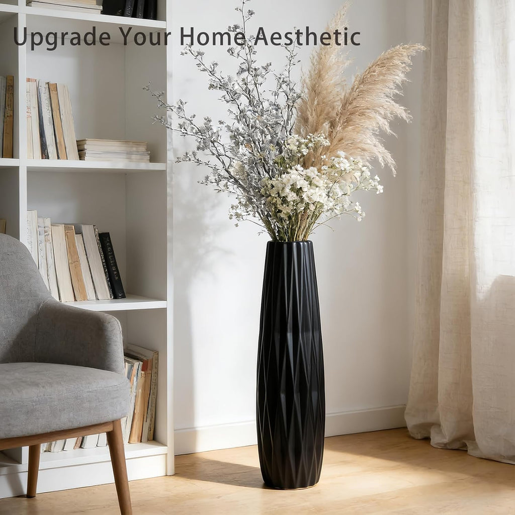Black Ceramic Tall Floor Vase – 28' Modern Minimalist Decorative Large Vase for Living Room Corner, Entryway, or Office Home Decor