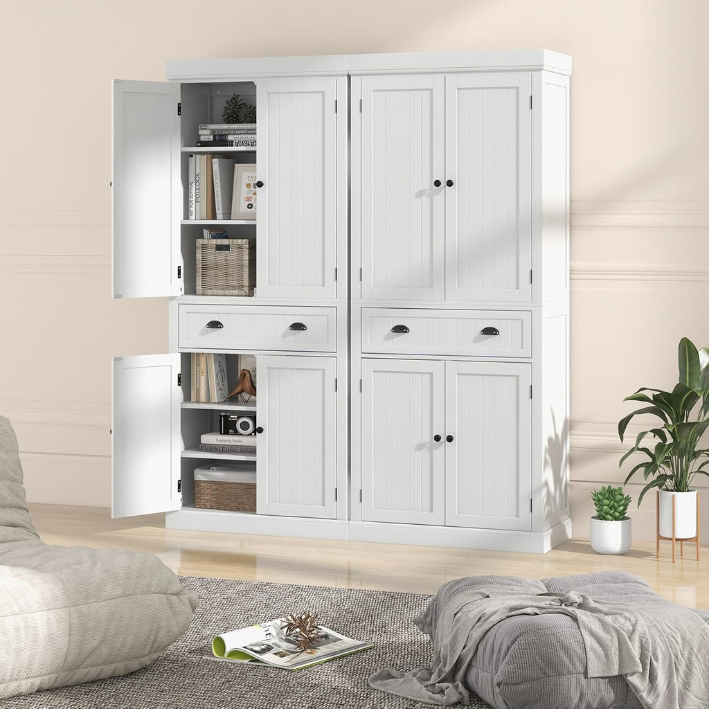 Tangkula 72' H Kitchen Pantry Cupboard Cabinet, Traditional Freestanding Large Tall Storage Cabinet with 2 Cabinets and Drawer, Adjustable Shelves, for Living Room Kitchen, 30 x 16 x 72 Inch