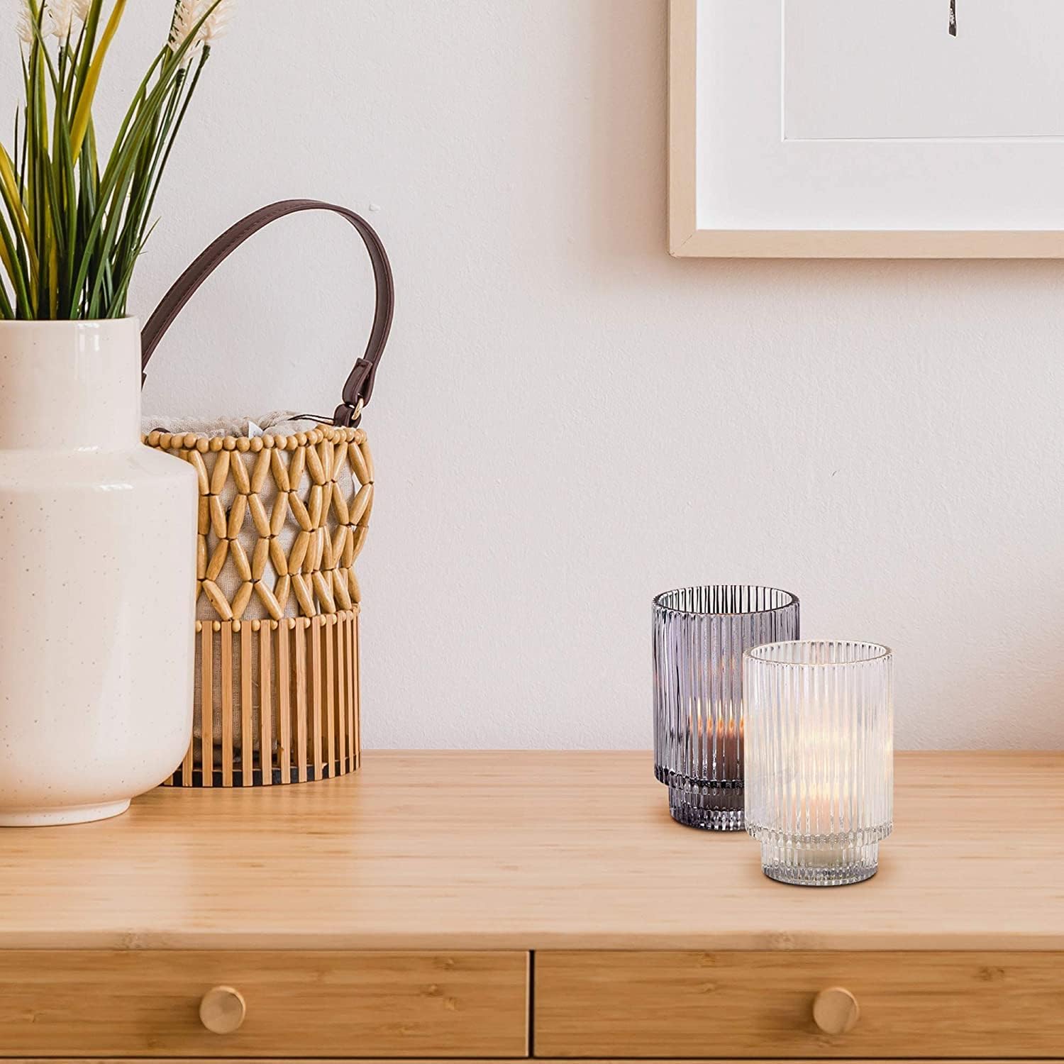 Serene Spaces Living 5in Smoke Ribbed Glass Votive Holder, Decorative Centerpiece for Wedding, Christmas, Thanksgiving, Dining Table, Living Room, Home Décor, 3.25' Diameter & 5' Tall, Pack of 24