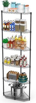 6 Tier NSF Corner Wire Shelf Shelving Unit, 20 x 20 x 72 Inch 600lbs Capacity Heavy Duty Adjustable Metal Storage Rack with Leveling Feet & Shelf Liners for Office Kitchen Bathroom and More - Black