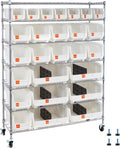 VEVOR 7-Tier Rolling Bin Storage Rack, 26 Organizer Bins, Bin Rack Storage Steel Wire Shelving System with Wheels, Mobile Tool Organizer for Garage, Warehouse, Office, Restaurant, Kitchen, Classroom