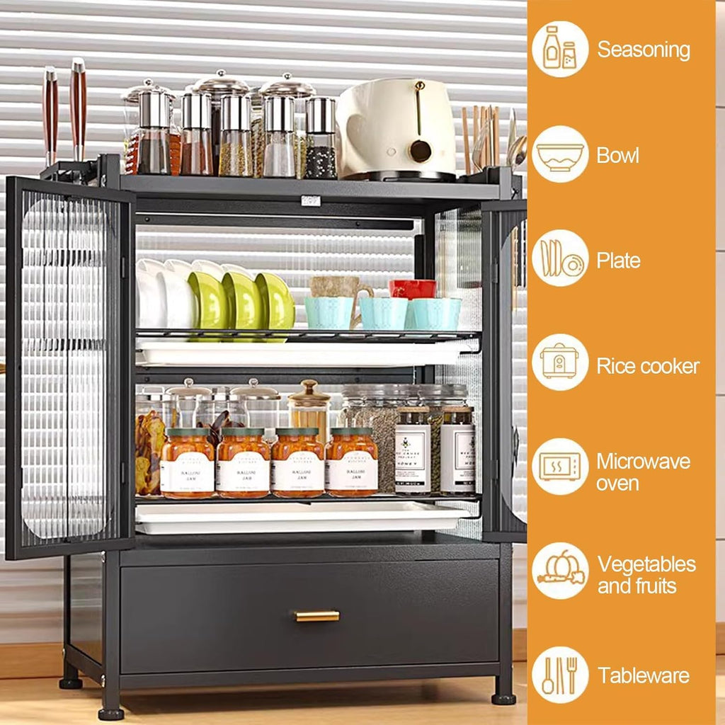 Bakers Rack with Drawers, Microwave Stand, Kitchen Storage Cabinet, Oven Rack, Household Countertop Storage Cabinet, Dish Cabinet (Color : B)