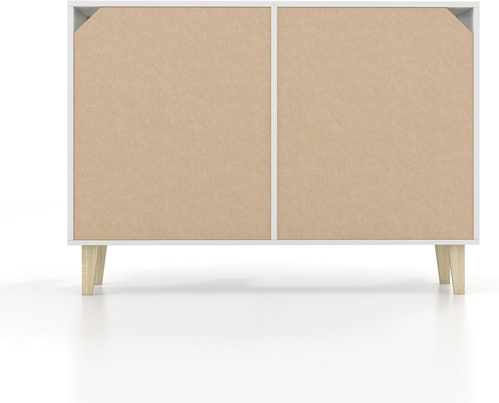 Panana Buffet Storage Cabinet with Rattan Decorating 4 Doors Living Room Kitchen Sideboard 48.43 x 34.65 x 15 inch (White)