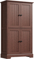 ChooChoo Bathroom Floor Cabinet, Farmhouse Bathroom Storage Cabinet with 4 Doors and Adjustable Shelves, Pantry Cabinet for Living Room, Kitchen, Walnut